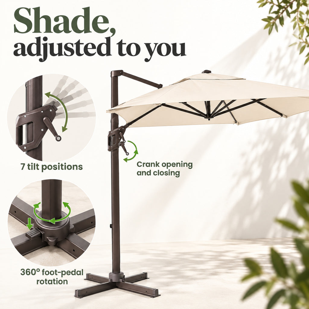 9 × 12 ft Rectangular Cantilever Patio Umbrella, Beige