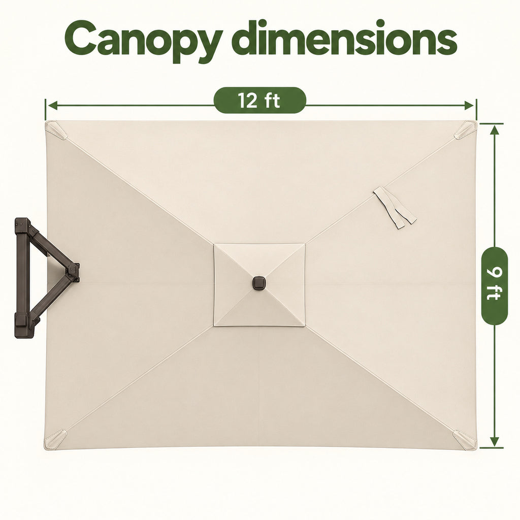 9 × 12 ft Rectangular Cantilever Patio Umbrella, Beige