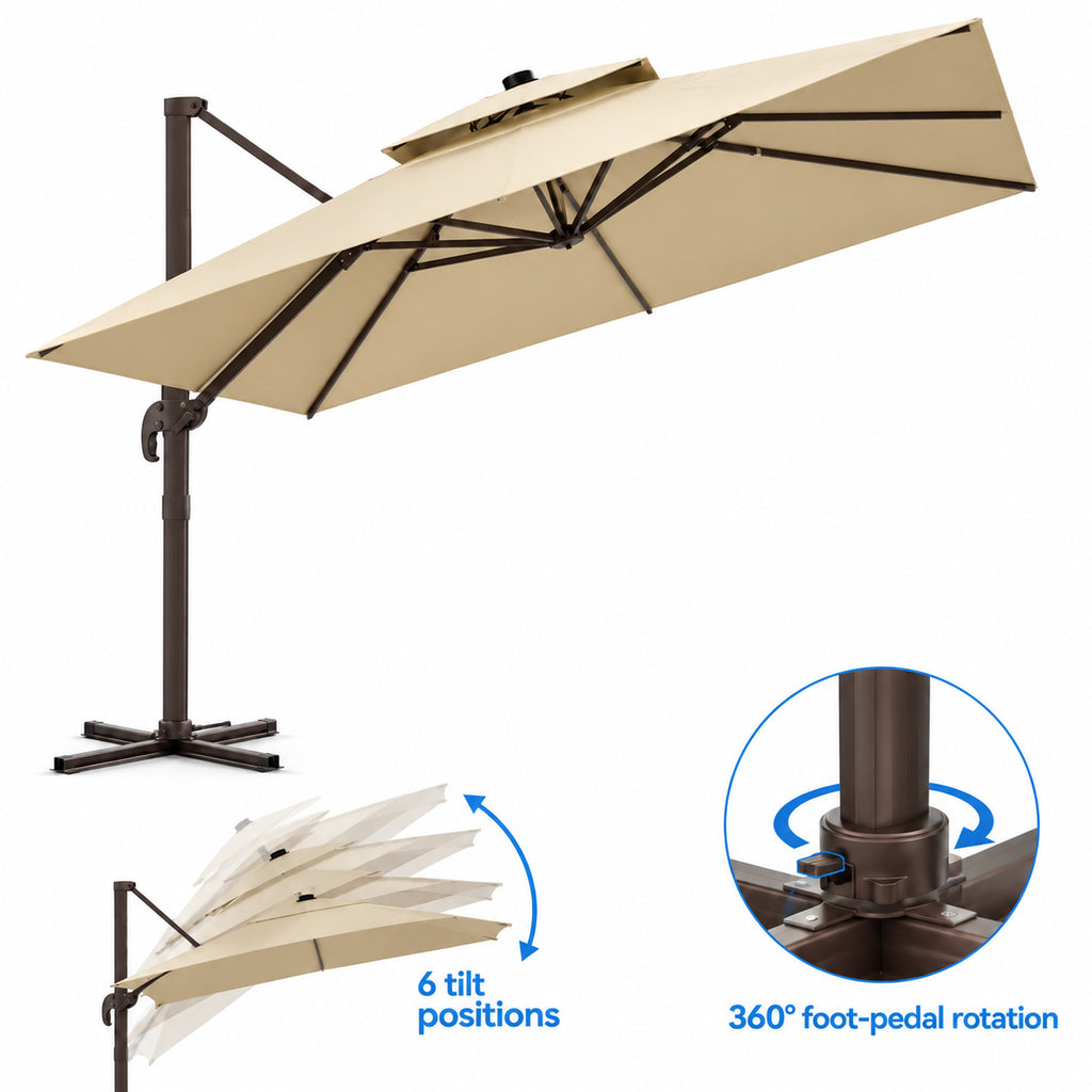 10 × 13 ft Double-Top Cantilever Patio Umbrella, Beige