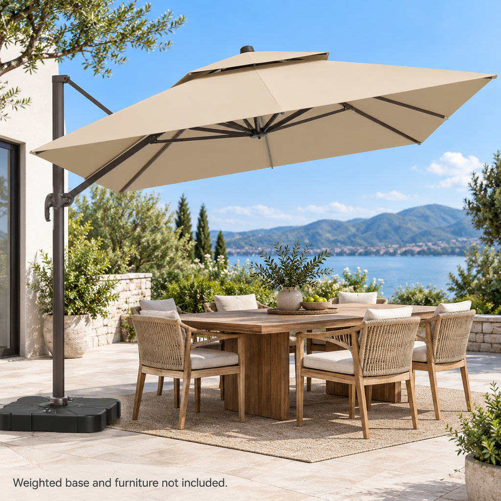 10 × 13 ft Double-Top Cantilever Patio Umbrella, Beige