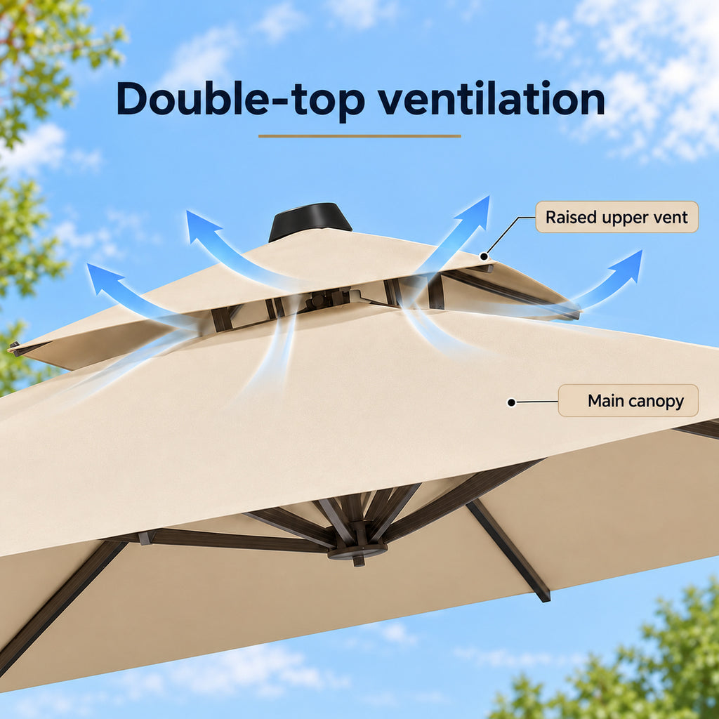 10 × 13 ft Double-Top Cantilever Patio Umbrella, Beige
