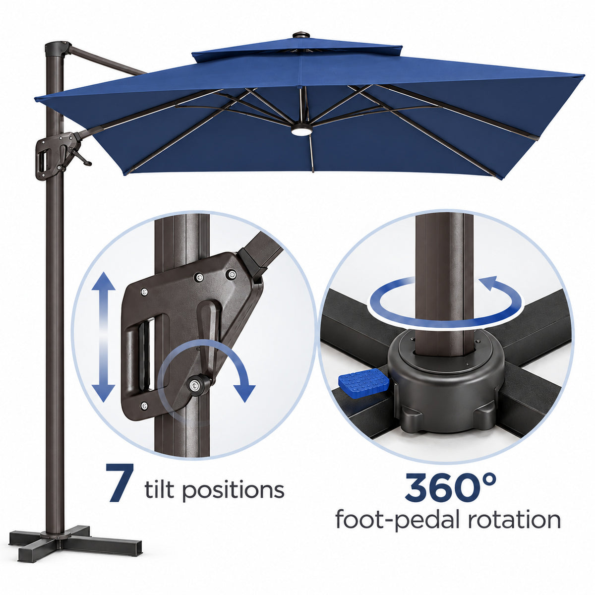 9 × 12 ft LED Cantilever Patio Umbrella, Navy