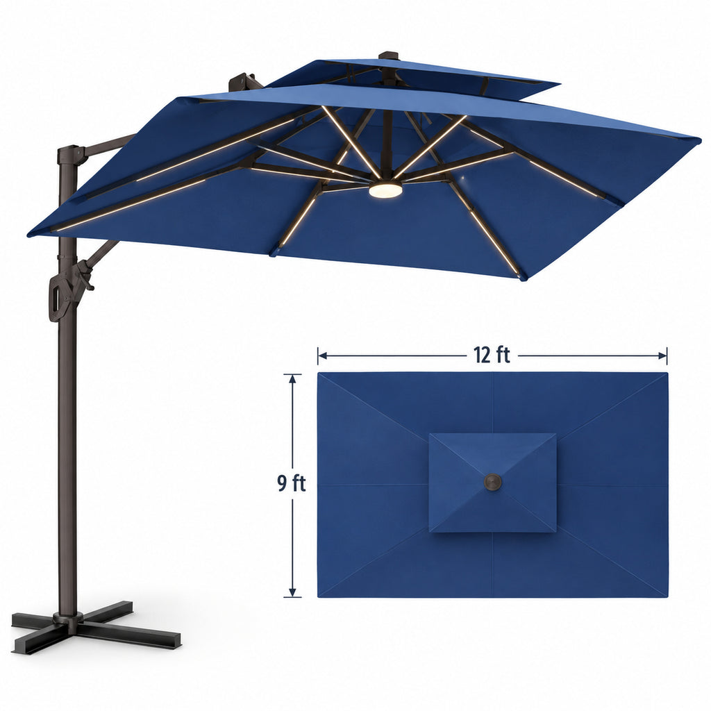 9 × 12 ft LED Cantilever Patio Umbrella, Navy
