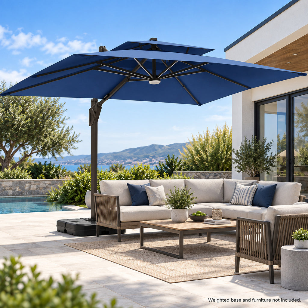 9 × 12 ft LED Cantilever Patio Umbrella, Navy