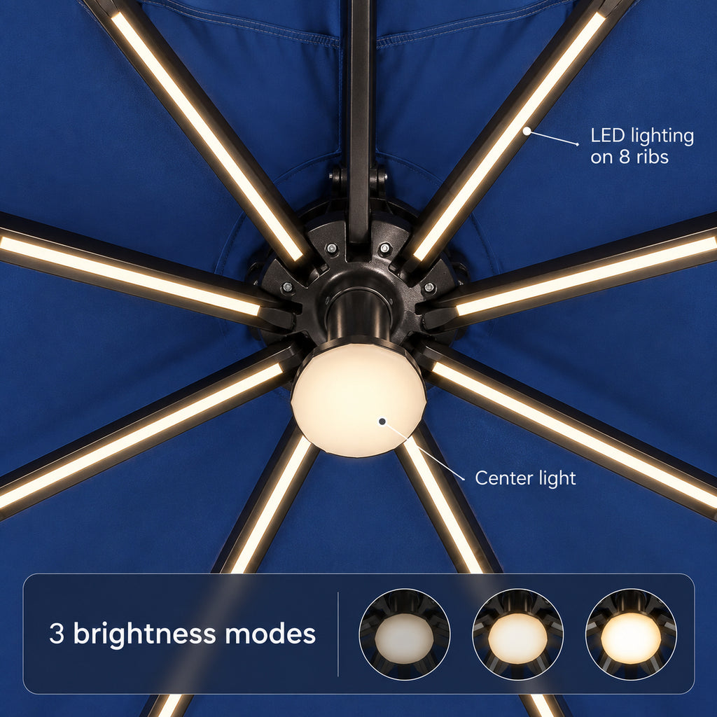 9 × 12 ft LED Cantilever Patio Umbrella, Navy