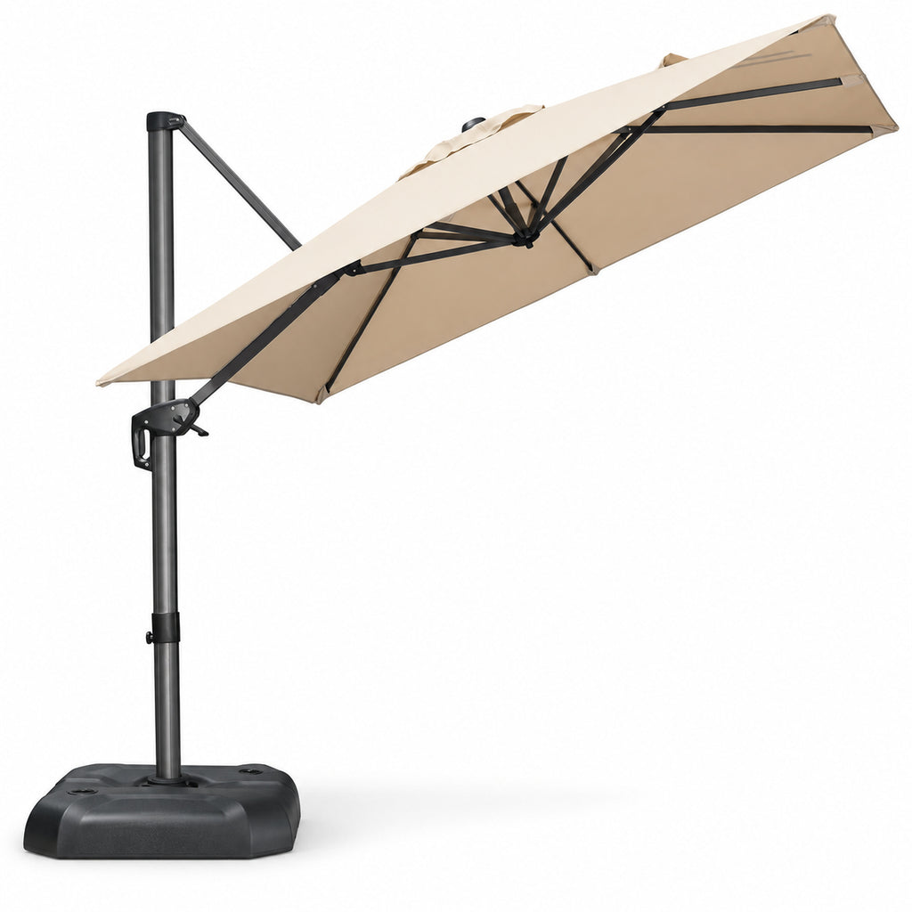 8 × 8 ft Cantilever Patio Umbrella with Base, Beige