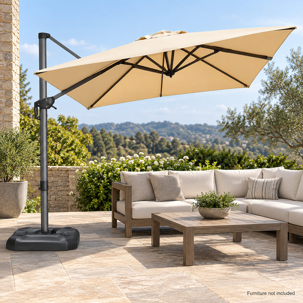 8 × 8 ft Cantilever Patio Umbrella with Base, Beige