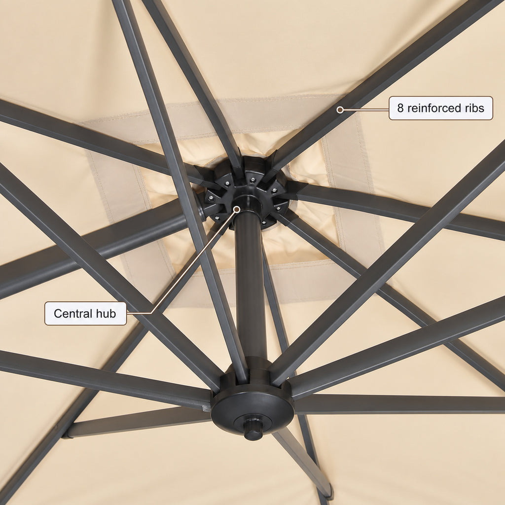 8 × 8 ft Cantilever Patio Umbrella with Base, Beige
