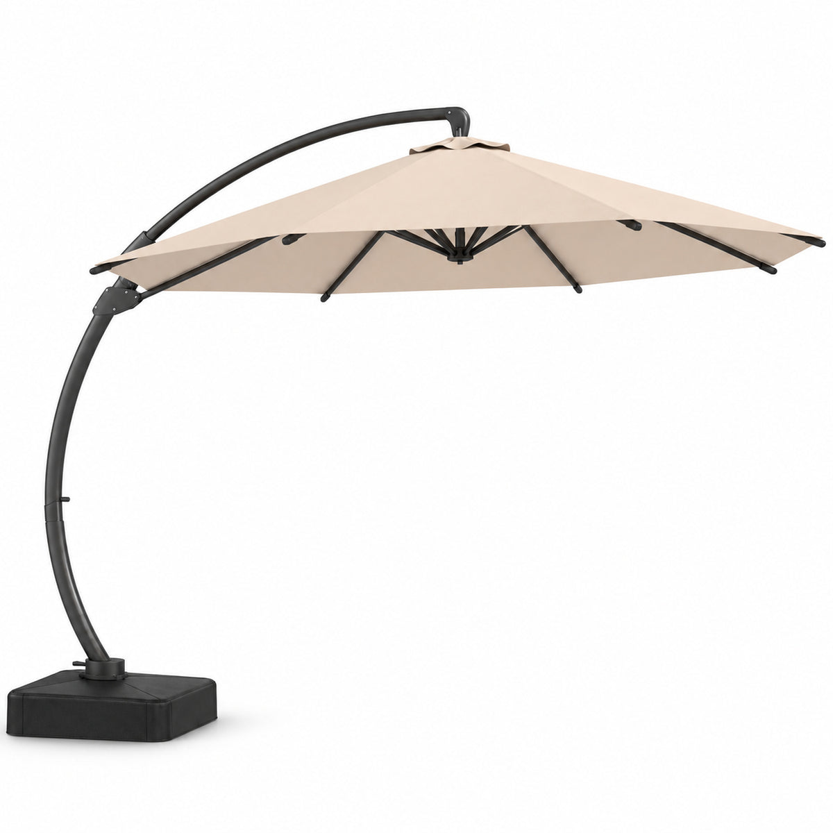 11 ft Curved-Pole Cantilever Patio Umbrella with Sandbag Base, Beige