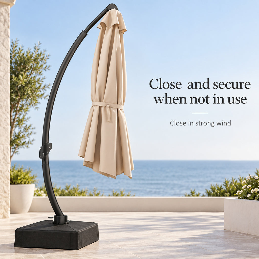 11 ft Curved-Pole Cantilever Patio Umbrella with Sandbag Base, Beige