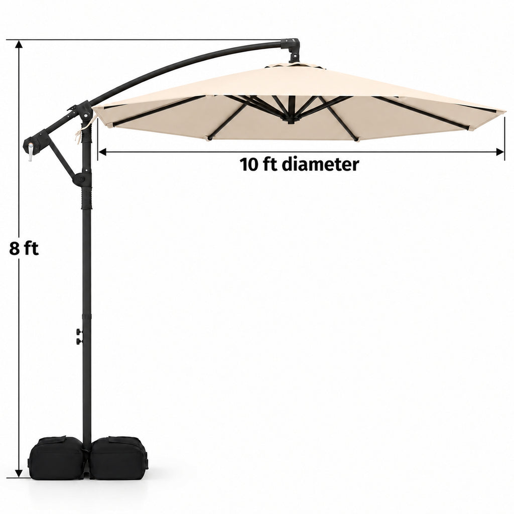 10 ft Cantilever Patio Umbrella with Sandbag Base, Beige