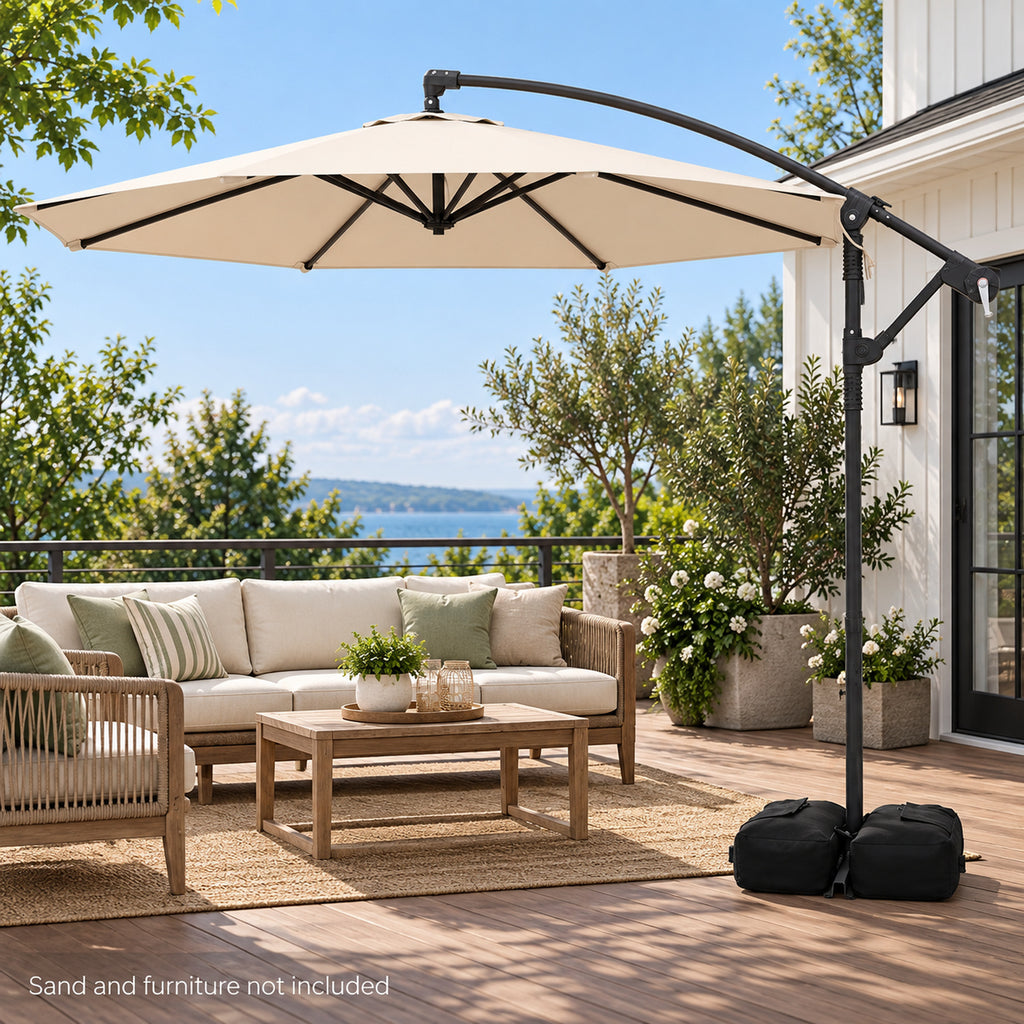 10 ft Cantilever Patio Umbrella with Sandbag Base, Beige