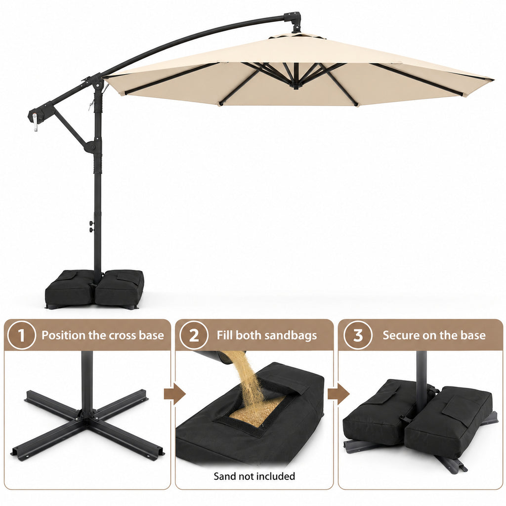 10 ft Cantilever Patio Umbrella with Sandbag Base, Beige
