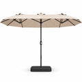 15 × 9 ft Double-Sided Patio Umbrella with Sandbag Base, Beige