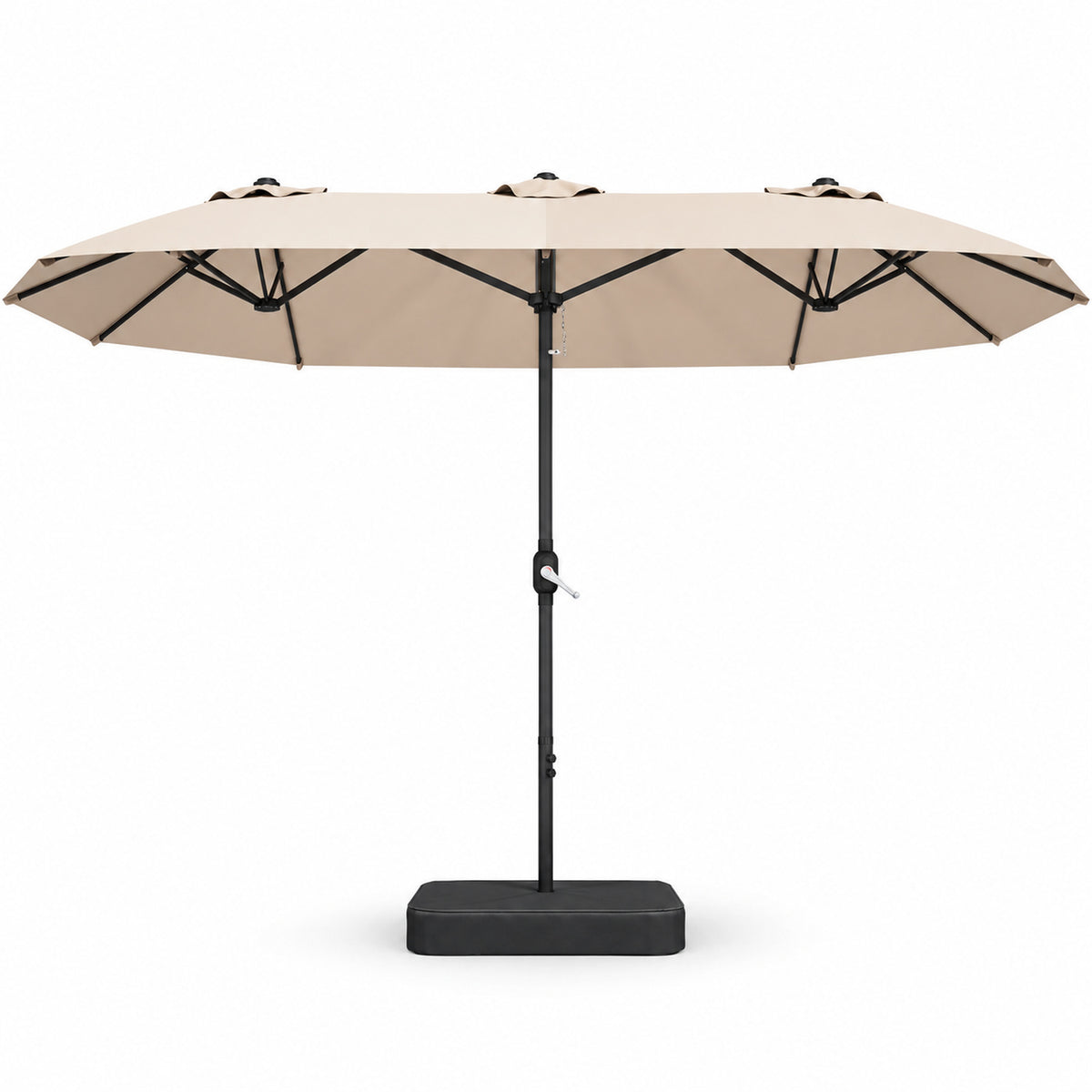 15 × 9 ft Double-Sided Patio Umbrella with Sandbag Base, Beige