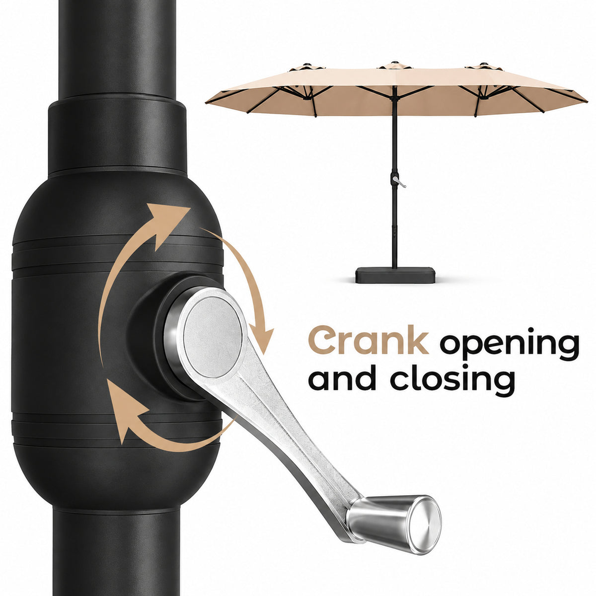 15 × 9 ft Double-Sided Patio Umbrella with Sandbag Base, Beige