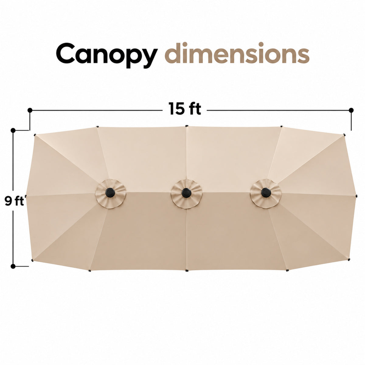 15 × 9 ft Double-Sided Patio Umbrella with Sandbag Base, Beige