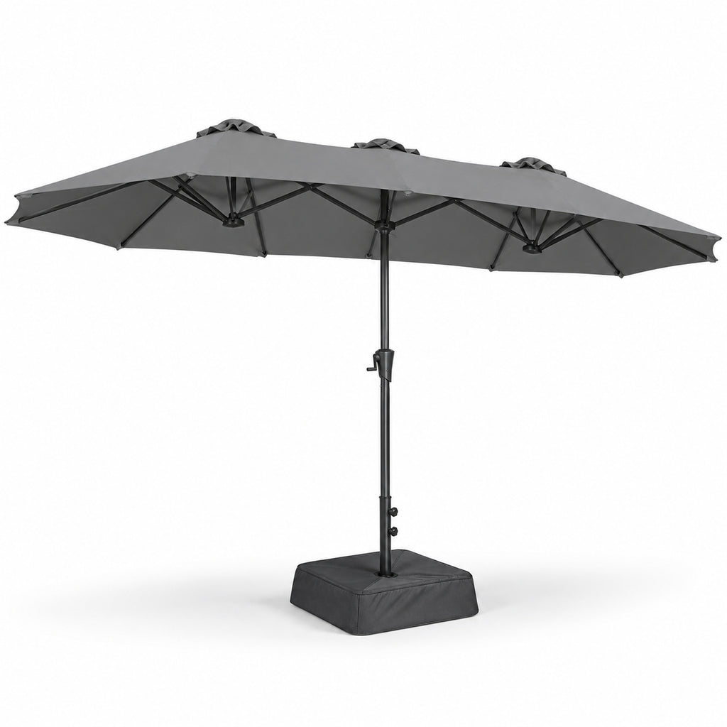 13 × 6.5 ft Double-Sided Patio Umbrella with Sandbag Base, Dark Gray