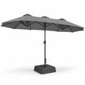 13 × 6.5 ft Double-Sided Patio Umbrella with Sandbag Base, Dark Gray