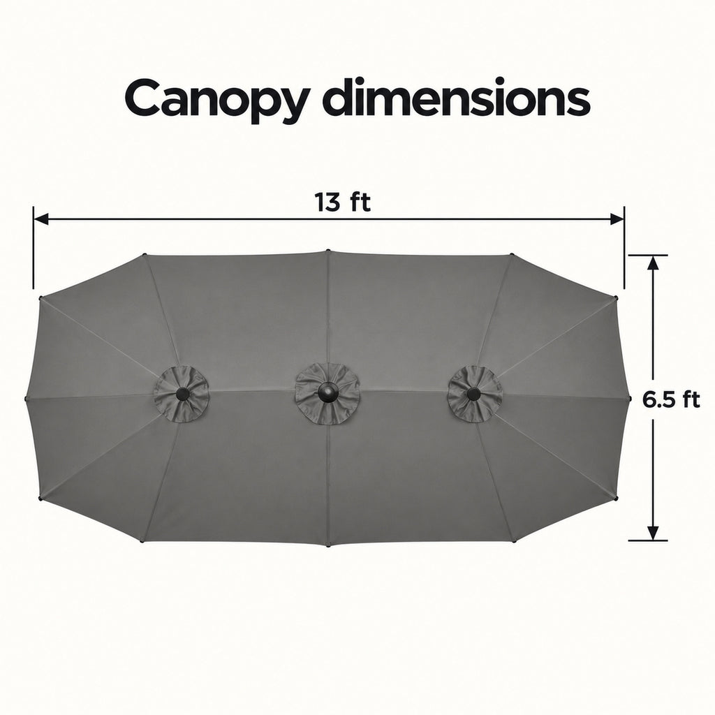 13 × 6.5 ft Double-Sided Patio Umbrella with Sandbag Base, Dark Gray